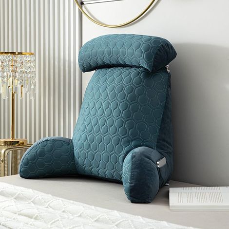Cojín de respaldo para cama, ideal para sesiones prolongadas, cojín lumbar con sensación fresca de seda, apto para oficina, cojín grande y suave para lectura en sofá, para adultos (azul oscuro)