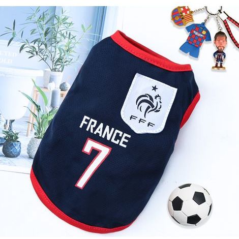 Chien T-shirt Coupe du Monde Espagne – Mesh respirant été confortable pour chien et chat – Bleu marine N°7 France XL