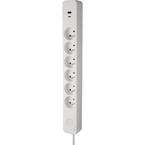 Multiprise Parafoudre avec Interrupteur - 6 Prises 2P+T 16A + 1 USB-A + 1 USB-C 3,4A - Idéale Branchements Multiples - Cordon 1,5 Mètre - Blanc (1/5)