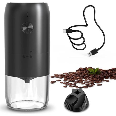 moulin Caf Lectrique (noir), Moulin Grains Multifonctionnel, Pices, Herbes, Moulin Grains De Caf Rechargeable Une Touche (1/5)