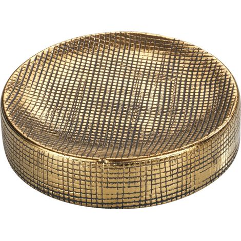 Porte-savon Rivara, coupe à savon pour le rangement du savon à main, en céramique, dessins réalisés à la main, Ø 10 x 2,5 cm, or (1/5)