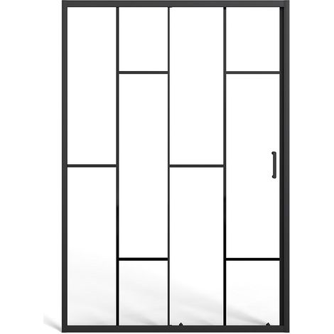 Porta doccia scorrevole in metallo nero opaco stile vetrata - Vetro anticalcare - 120 x 195 cm - SONIKRA