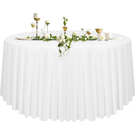 1 Nappe Ronde Tissu Polyester 305cm Lavable Bordure Pliée pour Table 150-240cm Mariage Fête Restaurant