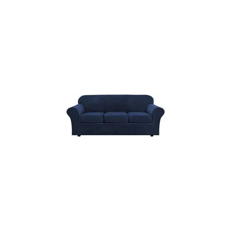 Housses de canapé modernes en velours peluche 4 pièces housse de canapé housses de canapé en velours épais de luxe pour canapé 3 coussins, lavable en machine (canapé, bleu foncé) (1/5)