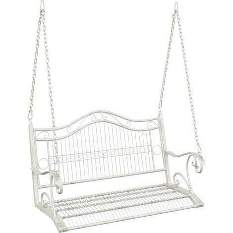 Banc suspendu en acier, 115 x 61 x 63 cm, blanc vintage. (1/5)