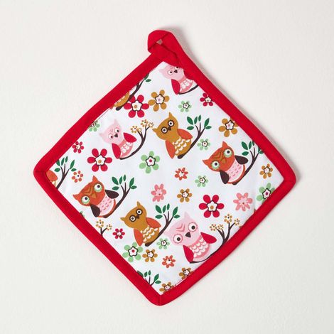 HOMESCAPES Red Owls Cotton Pot Holder (1/5)