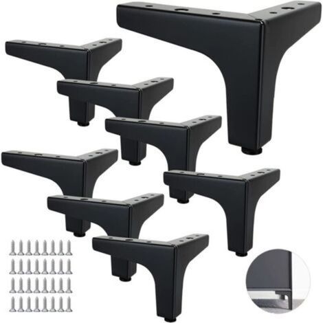 Ensemble de 8 pieds de canapé en métal, 10 cm, pieds de table basse en métal, charge jusqu'à 600 kg, pieds de meubles noirs, support en fer forgé pour canapé/table basse, support TV avec 40 vis