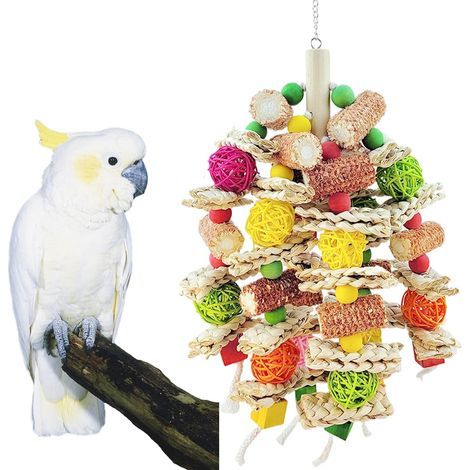Juguete masticable para loros grandes, juguetes masticables para pájaros, juguetes de madera para loros para jaulas de loros grandes y medianos. (1/5)