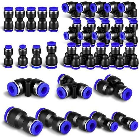 Raccord pneumatique, kit de 24 connecteurs pneumatiques en plastique de 8 mm, connecteurs rapides pour tuyau d'air comprimé, raccords droits, coudés, en T, séparateurs et réducteurs.