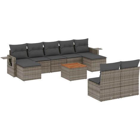 Maison Exclusive - Set Divano da Giardino 10 pz con Cuscini Grigio in Polyrattan (1/5)