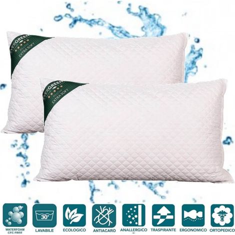 EVERGREENWEB - Cuscini Letto Coppia 40x40 alti 15 cm 2 Guanciali lavabili in Lavatrice Guanciali Cervicali Ortopedici per Dolori Cervicali Cuscini Arredo Divano Imbottitura fiocco Super Soft Antiacaro (1/2)