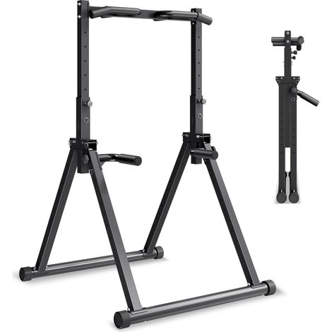 Barre de Traction Autoportante Charge 150 kg, Station de Tractions avec Structure Triangulaire et Tube en Acier Robuste, 9 Niveaux de Réglage en Hauteur, Relevés de Jambes Tirage Inversé Pompe (1/5)