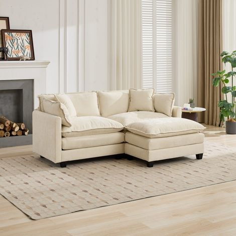 Canapé d'angle moderne LoveSeat (pouf non inclus), sofa doux rembourré double couche, tissu en chenille respirant, beige, pour salon, chambre et appartement, DEFO5012BG (1/5)