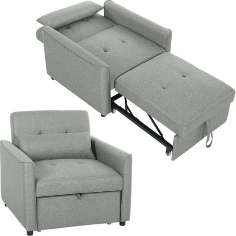 Sillón 3 en 1 convertible en cama, sofá cama extensible con respaldo reclinable, color gris (1/5)