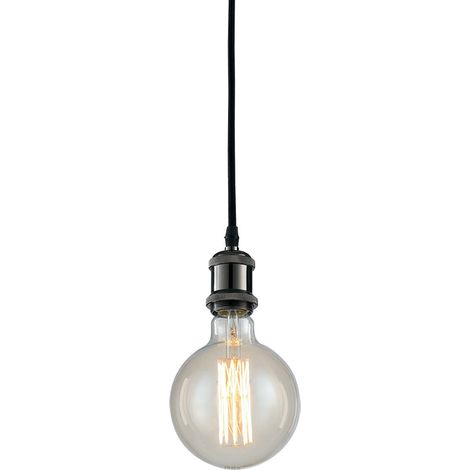"Lampadario a sospensione VINTAGE nero con cavo in tessuto e portalampada in alluminio (1xE27)" (1/2)