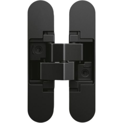 Charnière invisible zamac noire réglable réversible – Pour portes affleurantes jusqu'à 20 kg – Dimensions 110mm H x 30mm L (1/3)