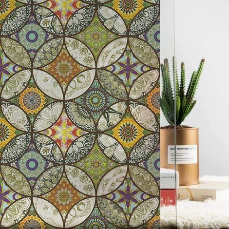 Film décoratif pour fenêtre 45 x 200 cm, film occultant pour fenêtre, verre dépoli, motif circulaire, électrostatique (1/5)