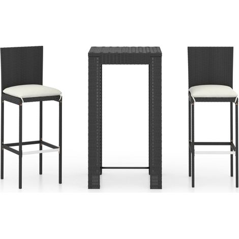 Maison Exclusive - Set Bar da Giardino 3 pz con Cuscini Polyrattan Nero (1/5)