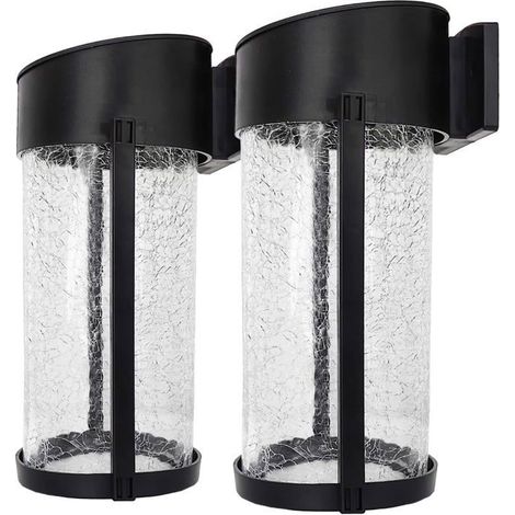 Paquet de 2 appliques murales solaires en verre fissuré, lampe de clôture extérieure jardin étanche SMD LED, blanc chaud (1/5)