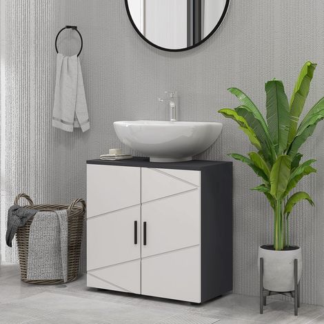 Mueble de baño con 2 puertas, mueble de pedestal de madera con estante ajustable, para lavabos con o sin pedestal, 60x30x60cm, gris.