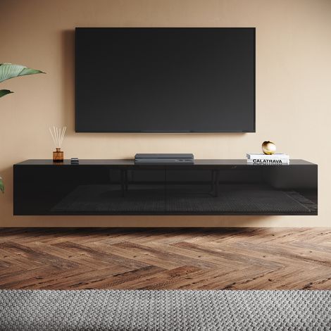 SONNI TV Schrank mit Schublade, Wandmontage/Standmontage, Moderner Hochglanz TV Board, Geeignet für Wohnzimmer und Schlafzimmer, Schwarz, 1800 x 400 x 300 mm (1/5)