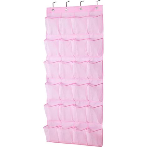 Organiseur de chaussures suspendu - 24 poches - Maille respirante rose - Gain de place maximal - Pour chambre d'enfant et salle de bain - 160 x 57,9 cm (1/5)