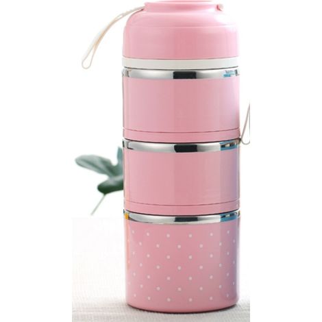 Isolierte 3-Fächer-Lunchbox aus Edelstahl, rosa Bento-Box für Kinder
