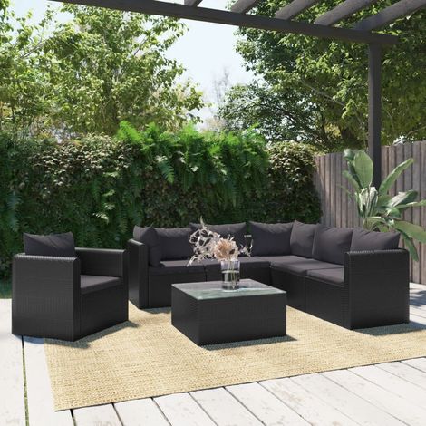 FIMEI Salon de jardin 7 pcs avec coussins Résine tressée Noir (1/5)
