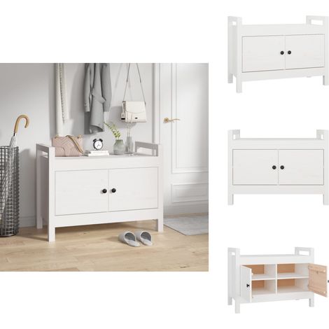 Banc d'entrée Blanc 80x40x60 cm Bois de pin massif - Banc D'entrée - Banc Coffre - Meuble D'entrée - Rangement Intérieur - Banc Design (1/5)