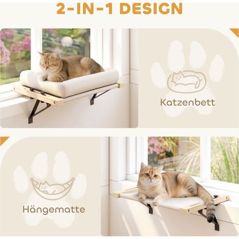 Maison pour chat avec support pour rebords de fenêtre et radiateurs, coussin, cadre en bois, blanc (1/5)