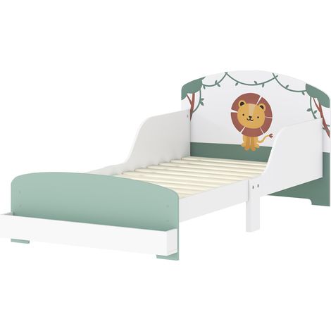 Lit enfant 70x140 cm avec barrière sécurité sommier lattes rangement vert