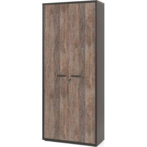 Armadio da Ufficio - Mobile con 2 Porte e scaffali color Rovere invecchiato e nero  Collezione SOON  Meublorama