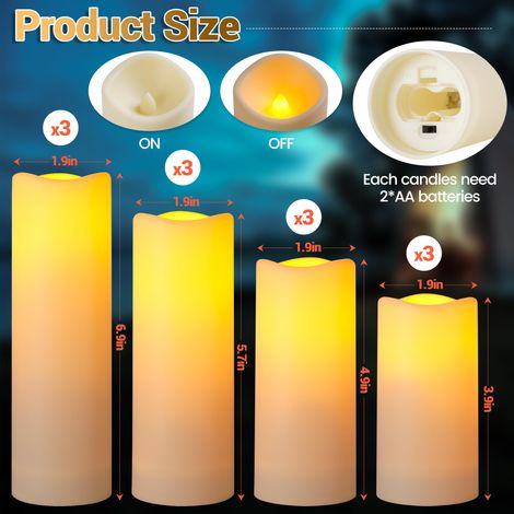 Candela impermeabile per esterni, candela a LED senza fiamma alimentata a batteria, candela analogica resistente alle alte temperature, 12 pezzi (1/4)