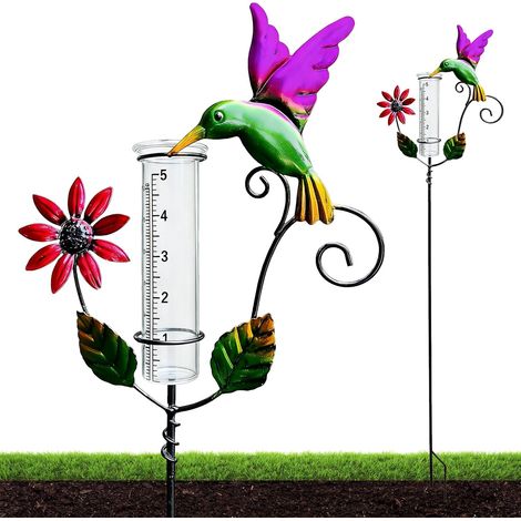 Pluviómetro para exteriores: Pluviómetro de 119 cm con escala clara, tubo medidor de lluvia con estaca metálica, medición precisa de la lluvia para césped, campo, terraza, patio y decoración exterior.