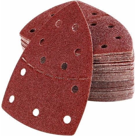 Lot de 60 triangles de ponçage 105mm x 152mm – Assortiment grains P40/60/80/120/180/240 – Pour bois, métal et plastiques – Perforés pour aspiration poussière - PSM 160 A (1/5)