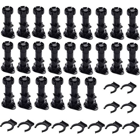 Verstellbare schwarze Kunststoff-Möbelfüße – 24er-Set, höhenverstellbar 120–150 mm, zum Aufclipsen für Schränke, Küchen und Sofas