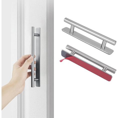 selbstklebende Möbelgriffe, Edelstahl-Schiebetürgriffe ohne Bohren, Griffe für Küchenschrank-, Kühlschrank- und Schubladenschiebetüren, 148 mm (Silber) (1/5)