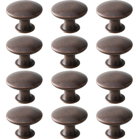 Set mit 12 runden Metall-Schranktürknöpfen im Vintage-Stil, 30 x 21 mm, Kupfer, für Küche und Bad (1/4)