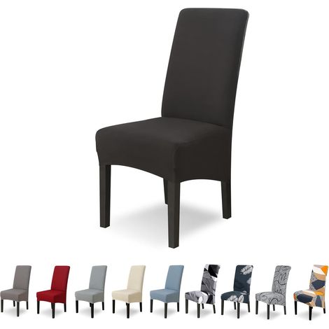 CCYKXAHousse de Chaise XL Extensible 6 Pièces Grand Housse de Chaise de Salle à Manger Couverture de Chaise Grande Taille Amovible Lavable ,Le Noir