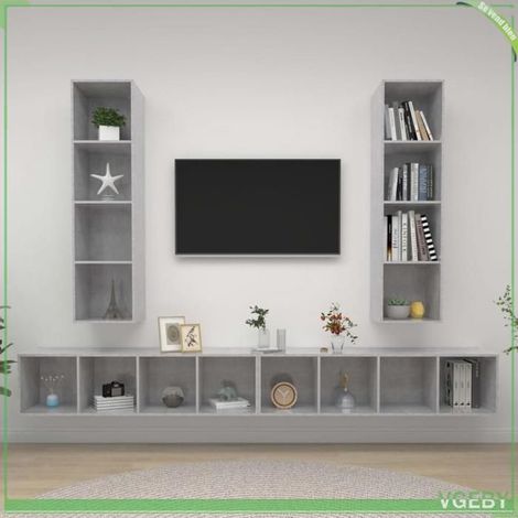 Meubles TV muraux - 3079893 - Gris béton - Bois d'ingénierie - 4 compartiments (lot 4) (1/5)