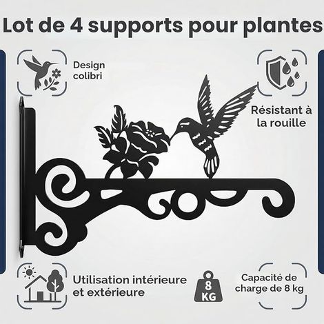 Hanging Basket Brackets 25 cm x 15 cm Hummingbird Metal Wall Hook for Outdoor Hanging Basket with Screws for Bird Feeder Lantern Chime Planter Flower Pot (1/2)