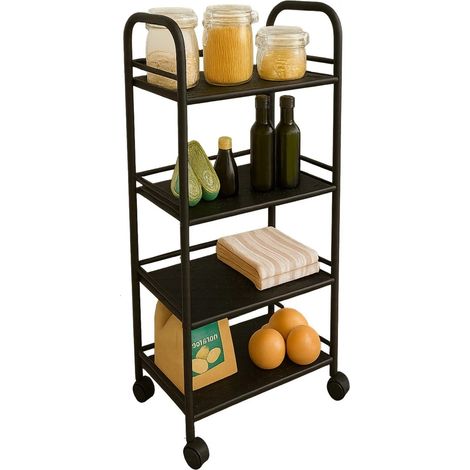 Carrello multiuso con rotelle 3/4 ripiani e versione slim – Bianco/Nero SLIM 4 RIPIANI-NERO