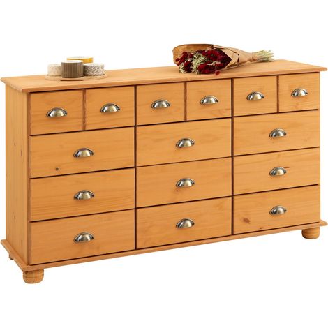 Idimex – Commode enfant 12 tiroirs en pin massif – Finition cirée/coloris antique – Dimensions 80 x 134 x 39 cm (H x L x P) (1/5)