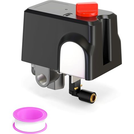 Interrupteur de pression pour compresseur d'air 4 ports, type à membrane 120-155 PSI, bouton MARCHE/ARRÊT rouge, sortie latérale, pièce de rechange pour pompe à air (1/5)