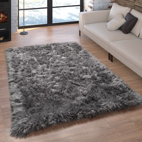 Paco Home Tappeto in ecopelliccia, cuscini, a cuore, rotondo, varie forme, grigio scuro 60x100 cm