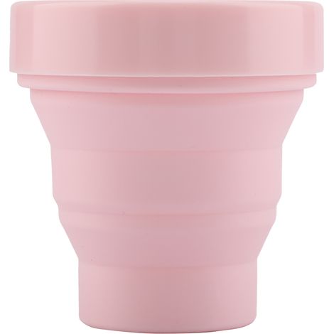 Gobelet en silicone pliable, léger et portable avec couvercle, pour eau et café (Rose). (1/5)