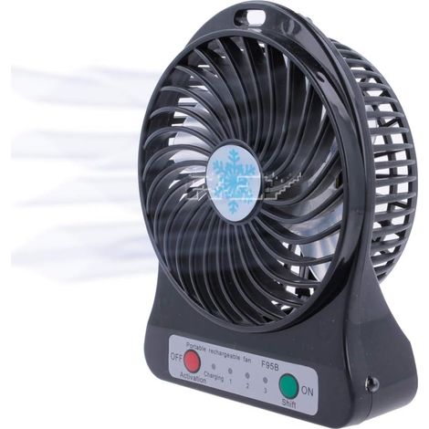 Ventilateur USB portable rechargeable, ventilateur de bureau à 3 vitesses, silencieux et pratique, noir (1/5)