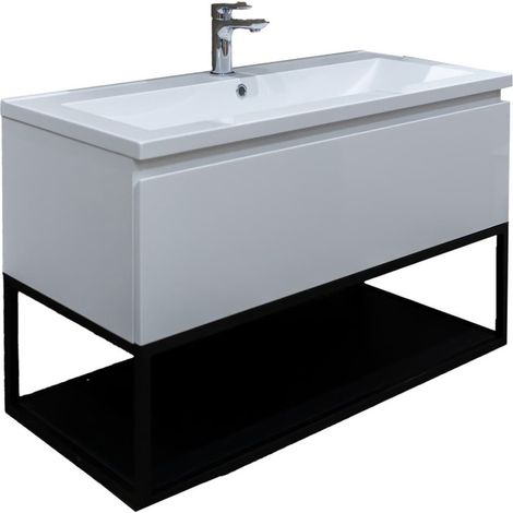 Meuble de salle de bains SAT avec cadre - B-Way - avec vasque en marbre reconstitué 99x57x45 - Blanc