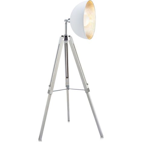 Lámpara trípode industrial blanca con pantalla de campana, ilumina tu espacio y añade un toque industrial con la lámpara de pie trípode de metal Teamson Home (1/5)