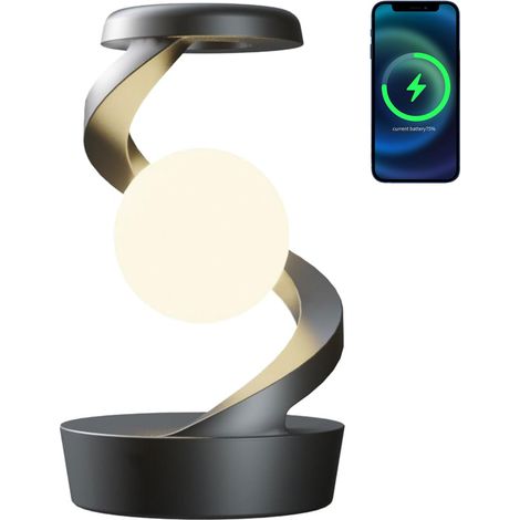 Table Créative Lampe À Led 3D, Lampe de Lune en Lévitation, Lumière Nocturne Rvb, Toys de Bureau Flottant Zéro-gravité pour Cadeaux de Décoration Présents gray [Classe énergétique A]